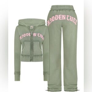 HIDDEN CULT MELORE DISTRESSED SWEATSUIT💚🩷